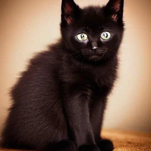 Image similar to black kitten with beautiful eyes! laying on it ‘ s back showing it ‘ s fluffy belly! while looking at the camera, photorealistic, anatomically correct, sharp focus, 4 k, beautiful,