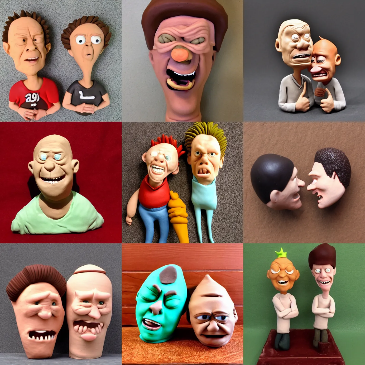 Prompt: beavis and butt - head made out of clay