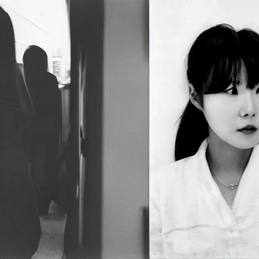 Image similar to archive of the actress Choi Eun-Hee and director Shin Sang-ok, Reuters, 35mm film, film grain, mysterious exterior, underexposed