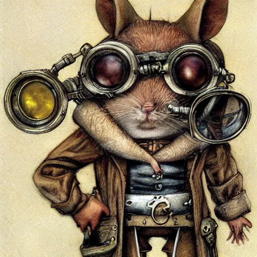 Prompt: a rat with steampunk googles, by Brian Froud