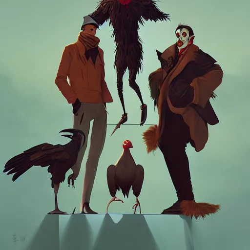 Image similar to anthropomorphic fashion vogue Vulture man man wearing a Buzzard costume wearing a hobo costume ripped physique gerald brom bastien grivet greg rutkowski norman rockwell portrait