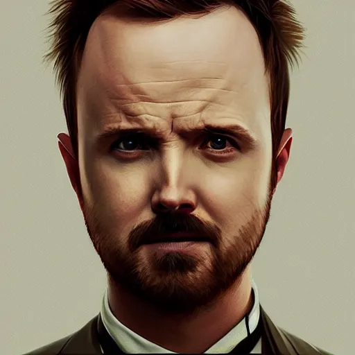 Image similar to portrait of Aaron Paul as Heisenberg, elegant, intricate, headshot, highly detailed, digital painting, artstation, concept art, sharp focus, illustration, art by artgerm and greg rutkowski and alphonse mucha