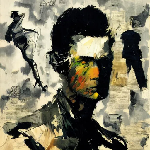 Prompt: a portrait of corto maltese dreaming about the forbidden city of valparaiso and the tango dancer he met there, oil on canvas by dave mckean and yoji shinkawa