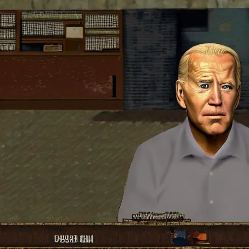 Prompt: joe biden as an npc in fallout 1, talking head, screenshot