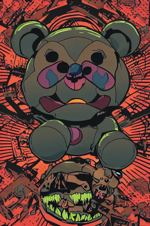 Image similar to in the style of max prentis and deathburger and laurie greasley a vector e-sports sticker portrait of an evil teddy bear, highly detailed, colourful, 8k wallpaper