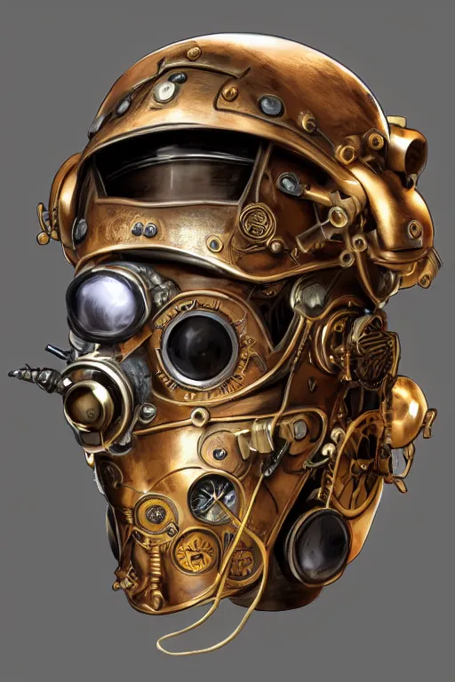 Image similar to steampunk helmet fantasy art mask robot ninja stylized digital illustration sharp focus, elegant intricate digital painting artstation concept art global illumination ray tracing advanced technology chaykin howard and campionpascale and cooke darwyn and davis jack