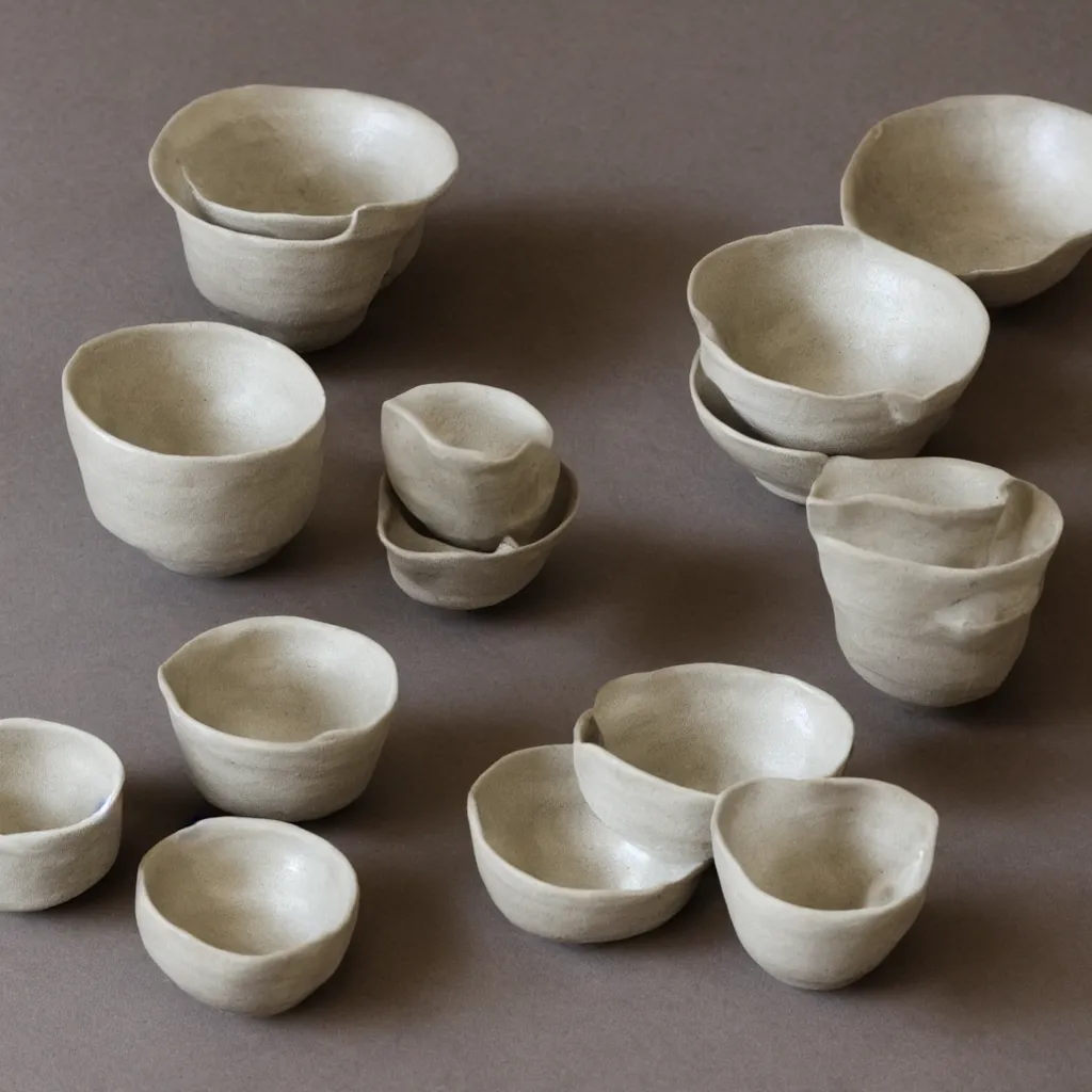 Image similar to wabi - sabi ceramic set on, wheel - thrown