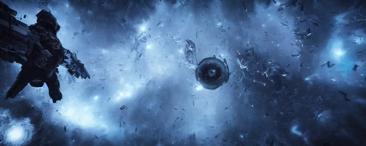 Image similar to a dark epic swirling galaxy, dark scifi, unreal engine, octane render, volumetric lighting