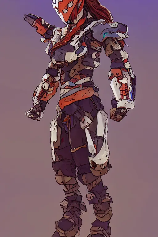 Image similar to combination suit armor aloy horizon forbidden west horizon zero dawn robot ninja mask helmet backpack tribal, art gta 5 comics, official fanart behance hd artstation by jesper ejsing, by rhads, makoto shinkai and lois van baarle, ilya kuvshinov, ossdraws radiating a glowing aura cgi rtx 2 0 2 2