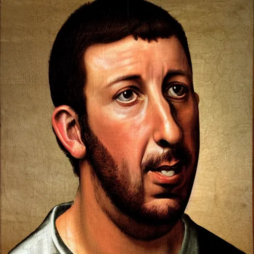 Prompt: a renaissance style portrait painting of Adam Sandler