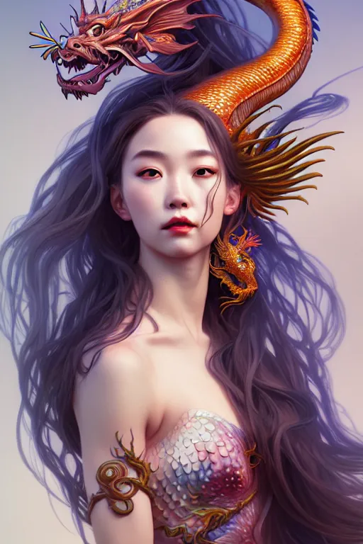 Prompt: portrait mermaid, chinese dragon concept art, d & d, highly detailed, digital painting, artstation, sharp focus, illustration, art by tan zi and ayanamikodon and alphonse mucha and wlop
