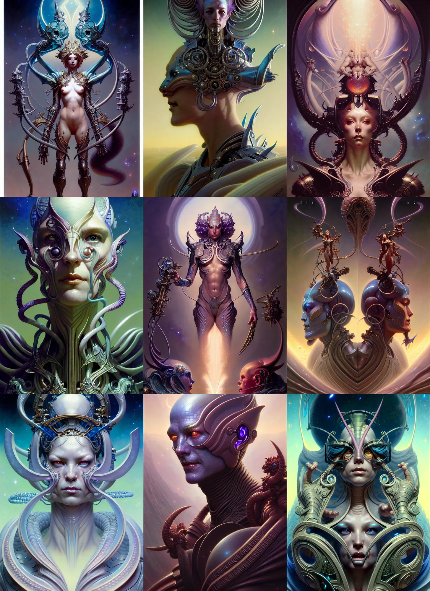 Image similar to beautiful gemini fantasy character portrait, ultra realistic, wide angle, intricate details, elysium artifacts, highly detailed by peter mohrbacher, hajime sorayama, wayne barlowe, boris vallejo, aaron horkey, gaston bussiere, craig mullins