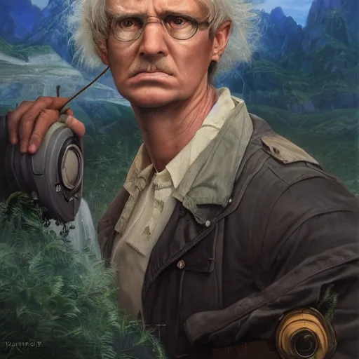 Prompt: Beautiful hyperrealistic detailed matte portrait painting of a time traveler from the future, by andreas rocha and john howe, and Martin Johnson Heade, featured on artstation, featured on behance, golden ratio, f32, well composed, cohesive