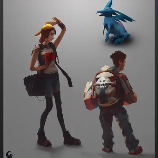 Image similar to pokemon 💀, style game square enix life, trending on artstation, painted by greg rutkowski, render naughty dog, octane render, detailed