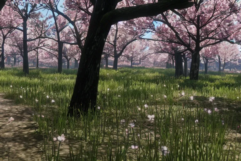 Image similar to A Cherry Blossom forest in Red Dead Redemption 2