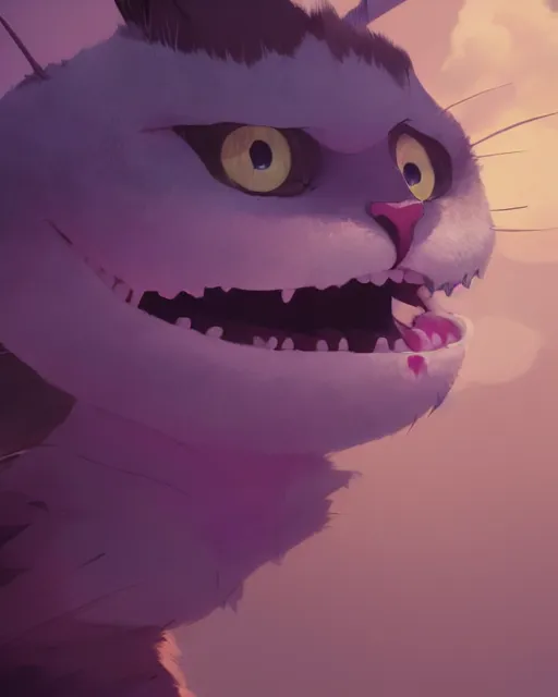 Image similar to cheshire cat, cory loftis, james gilleard, atey ghailan, makoto shinkai, goro fujita, character art, exquisite lighting, very coherent, plain background, lighthearted, soft painting