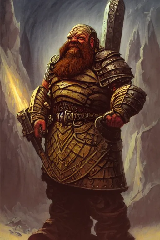 Image similar to a dwarven paladin, grimdark fantasy by Gerald Brom