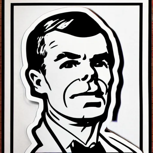 Prompt: die cut sticker individual alan turing silk screen butcher billy style