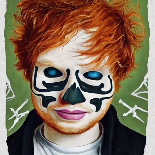 Prompt: ed sheeran in a music album about skeletons, painting style, pop art