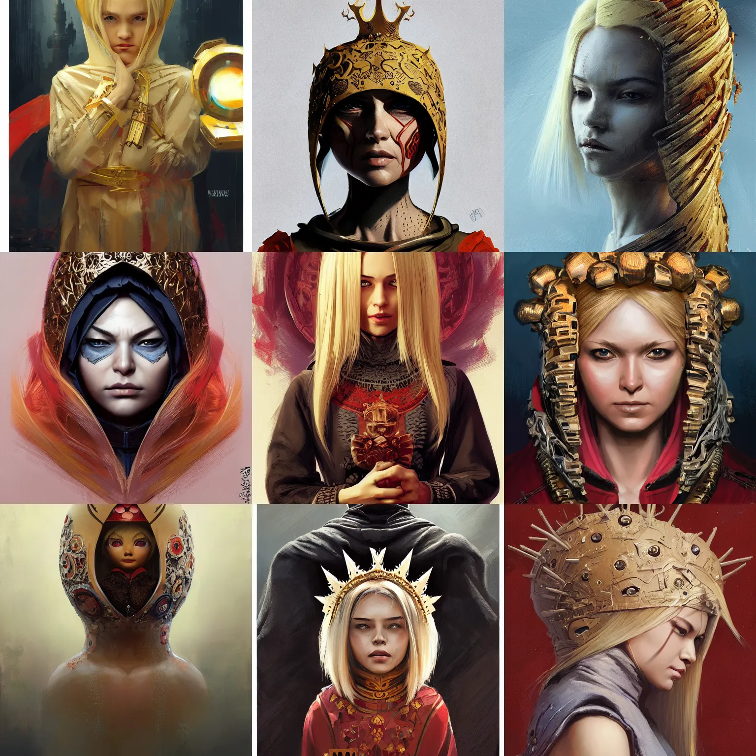 Prompt: Portrait of matryoshka, blonde hair, with a spine crown, marvel comics, dark, intricate, highly detailed, smooth, artstation, digital illustration by Ruan Jia and Mandy Jurgens and Artgerm and Wayne Barlowe and Greg Rutkowski and Frank Frazetta