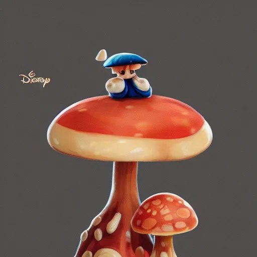 Image similar to stylised mushroom, adorable mushroom with facial features, style of Disney cute chibi mushroom pose, micro lens, fluffy, epic sweet, pose, enlightment, illumination, epic digital art, HD Quality, Artstation, UHD 4K image