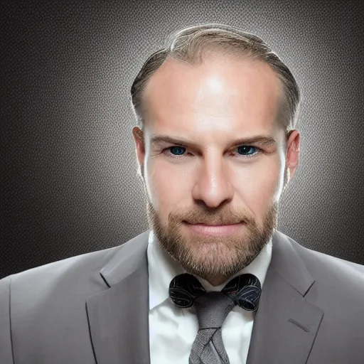 Image similar to a highly detailed epic corporate portrait photograph of a white successful man. best corporate photoraphy photo winner, enhanced and corrected in Photoshop, octane render, centered symmetrical beautiful masculine face, cinematic atmosphere, photorealistic texture, canon 5D mark III photo, professional studio lighting, aesthetic, very inspirational, arthouse