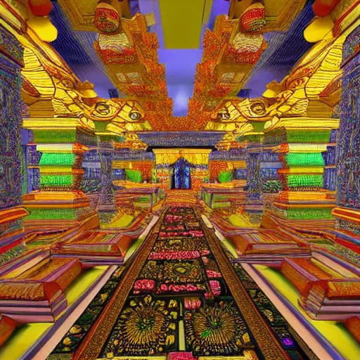 Image similar to 3d Fractal hindu temple mosque interior, dmt, shiny