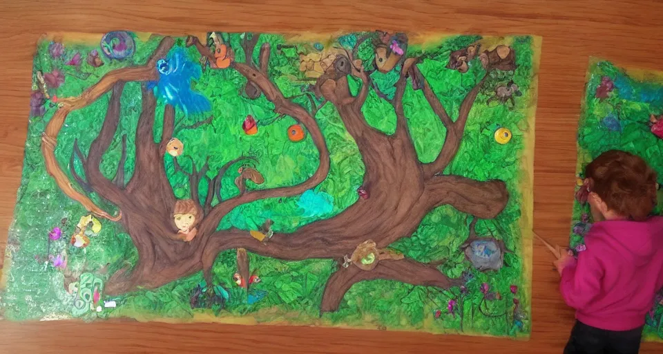 Image similar to Enchanted and magic forest, by a 8 years old kid,