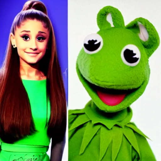 Image similar to ariana grande as a kermit from muppet's