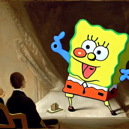 Prompt: spongebob inaugurated as the president, john trumbull painting, trending on artstation, 4 k quality
