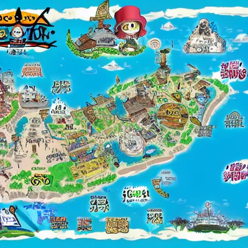 Prompt: highly detailed map of one piece anime