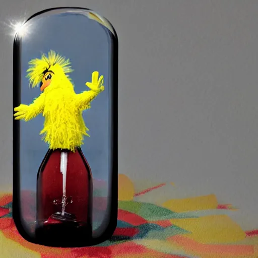 Image similar to big bird in a bottle