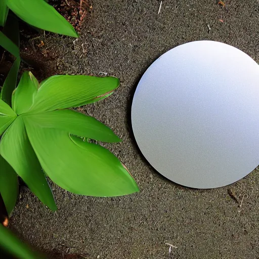 Image similar to a blank disc, reflecting tropical plants