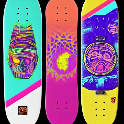 Image similar to 8 0's skateboard culture based psychedelic color combinations, no background