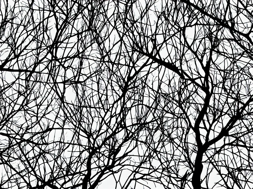 Prompt: minimal silhouette art of tree branches in the shape of machine learning