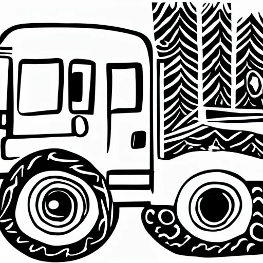 Prompt: Portrait of a well-drawn truck, children\'s style drawing, linear illustration, LineArt, Vectorial Svg, Black and White.