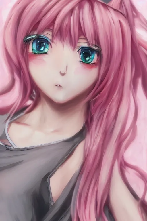 Prompt: an anime girl with pink hair, trending on artstation, detailed, anime, pastel colors