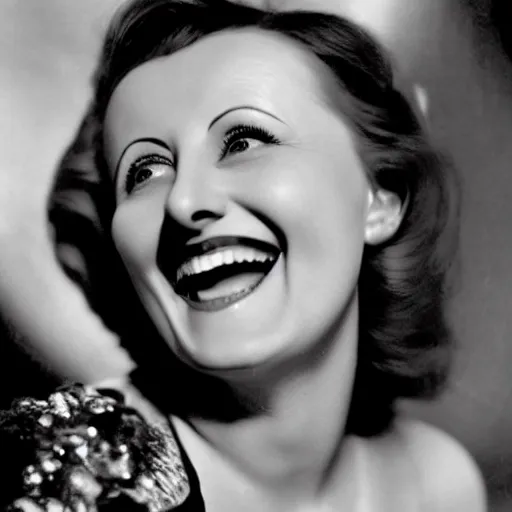 Prompt: greta garbo laughs