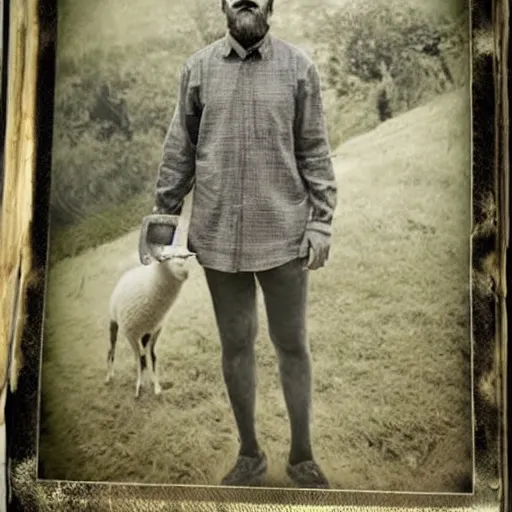 Image similar to photo hybrid of between an american man and a sheep.