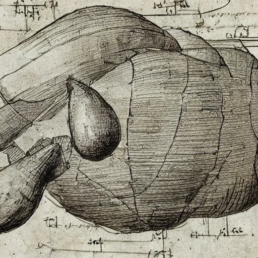 Image similar to detailed mechanical diagram of a potato, high quality sketch by leonardo da vinci,