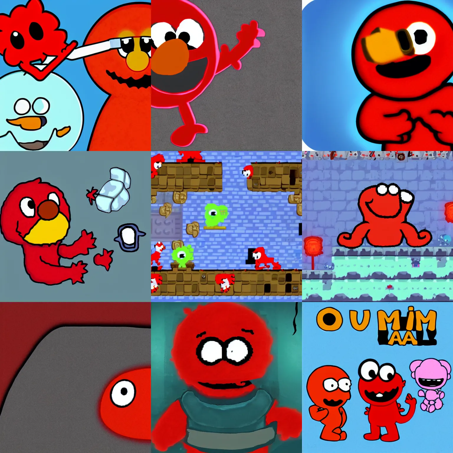 Prompt: Elmo in The Binding of Isaac