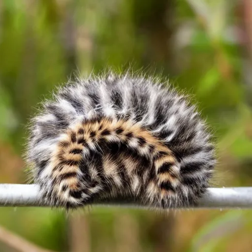 Prompt: photo of a cat caterpillar hybrid