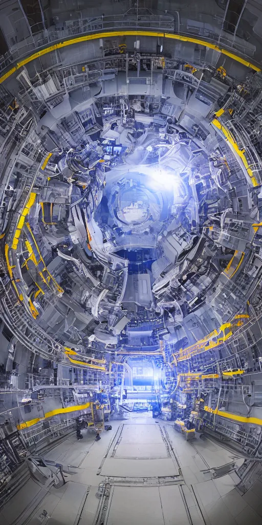 Image similar to reactor of controllable nuclear fusion power station in operation, high energy particle flow, glow, 8 k.