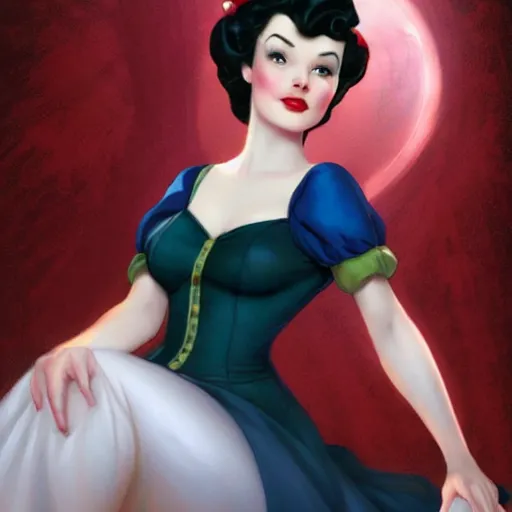 Image similar to a pinup of beautiful snow white by charlie bowater and anna dittmann and gil elvgren.