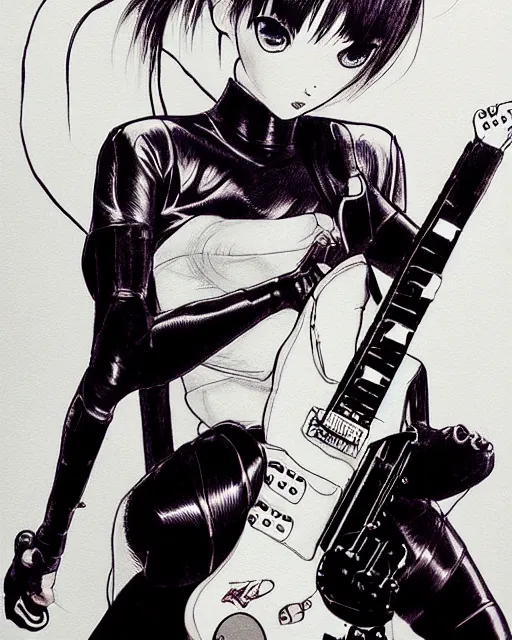 Image similar to beautiful drawing painting detailed cinematic guitar girl portrait in graphic novel frank miller toriyama gantz ishikawa ken ito junji style trending on deviantart artstation