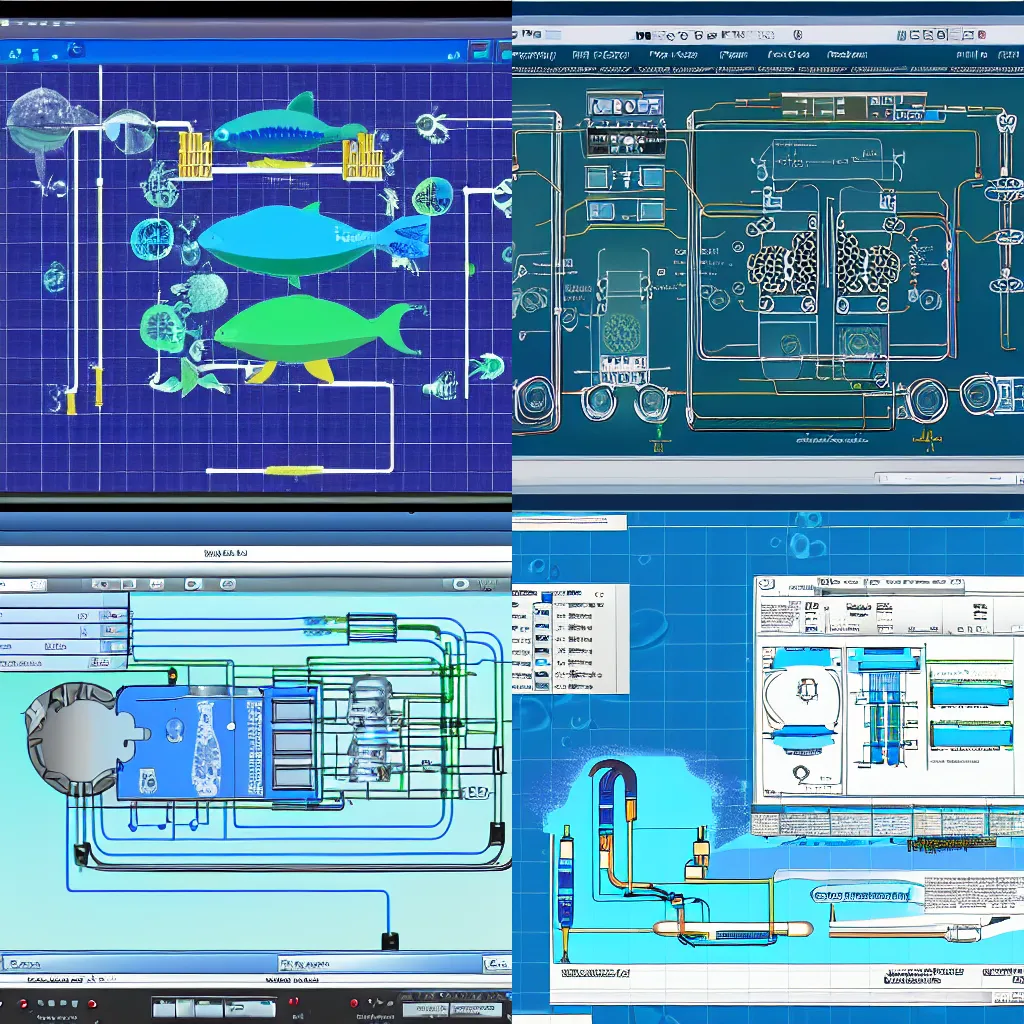 Prompt: underwater bubbles dolphins pcb layout schematic diagram KiCAD altium eagle transistor GUI program