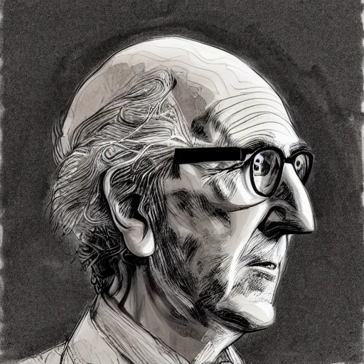 Image similar to a realistic yet scraggly portrait sketch of the side profile of a stern and sophisticated larry david, trending on artstation, intricate details, in the style of frank auerbach, in the style of sergio aragones, in the style of martin ansin, in the style of david aja, in the style of mattias adolfsson