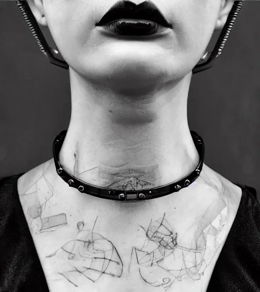 Image similar to detailed realistic female character cyberpunk wearing thick steel collar around neck, realistic, art, beautiful, 4K, collar, choker, collar around neck, punk, artstation, detailed, female, woman, choker, cyberpunk, neon, punk, collar, choker, collar around neck, thick collar, tight around neck, punk, choker, hyperrealistic, realistic, female, punk female,