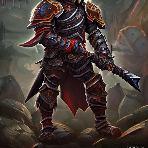 Prompt: Ares with heavy armor and sword, dark sword in Ares's hand, war theme, bloodbath battlefield, hot coloring, hearthstone art style, epic fantasy style art, fantasy epic digital art, epic fantasy card game art