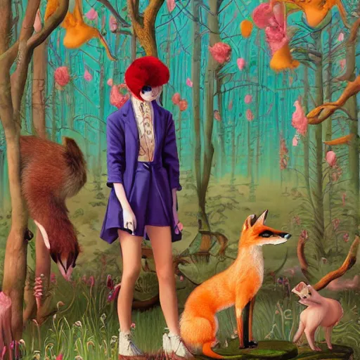 Prompt: pretty model with foxes : : by martine johanna and simon stalenhag and chie yoshii and casey weldon and wlop : : ornate, dynamic, particulate, rich colors, intricate, elegant, highly detailed, vogue, harper's bazaar art, fashion magazine, smooth, sharp focus, 8 k, octane render